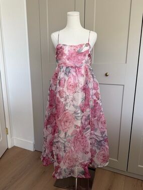 NWT Pink Floral Midi Dress Size Small Romantic Spring Dress
